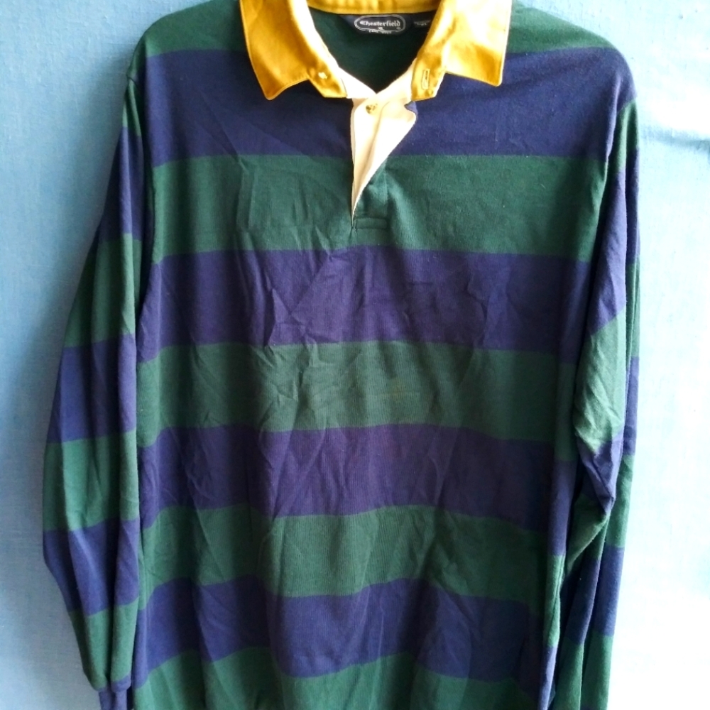 Chesterfield Men's Size XL Blue Green Striped Long Sleeve Shirt F1